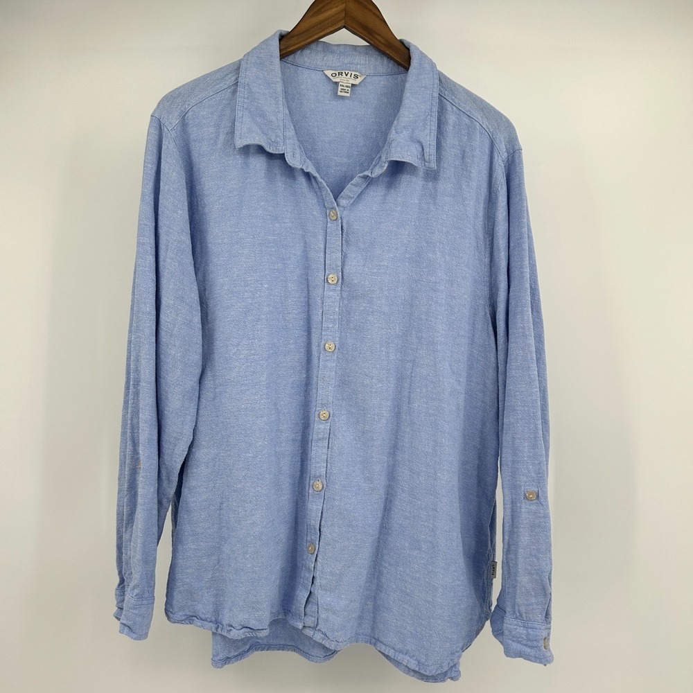 Orvis Coastal Cottage Button Up Womens XXL Linen Blend Roll Tab Country Capsule